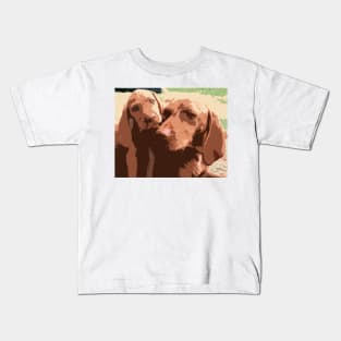 Viszla Mother And Puppy Portrait Abstract Kids T-Shirt